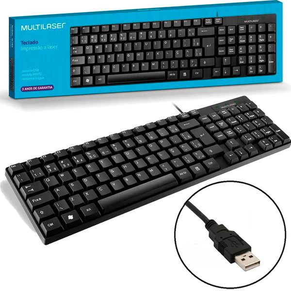 Teclado Multilaser Slim Preto Laser Usb - TC193